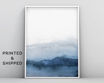 Abstract Blue Art, Blue Gray Wall Art, Blue Grey Watercolor Print, Blue Watercolor, Minimalistic Neutral Art, Simple, Ombre Watercolour Art