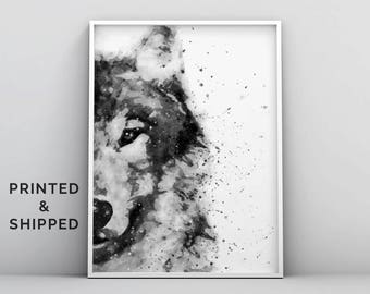 Wolf Print, Woodlands Nursery Wall Art, Black White Grey Decor, Kids Room Poster, Forest Animal, Watercolor, Painting, Art Print, Abstract