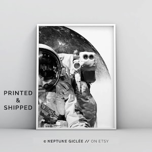 Space Poster Wall Art, Modern Space Art, Space Wall Art, Nasa Wall Art, Astronaut, Photography, Black and White Outer Space Home Decor Art