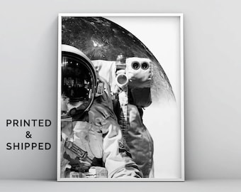 Affiche d'art mural, art moderne de l'espace, art mural de l'espace, art mural de la Nasa, astronaute, photographie, oeuvre d'art déco noir et blanc