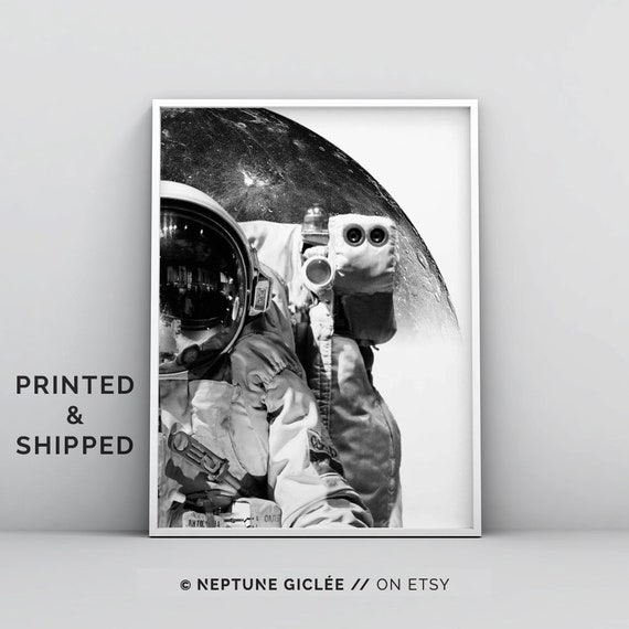 Space Poster Wall Art, Modern Space Art, Space Wall Art, Nasa Wall Art, Astronaut, Photography, Black and White Outer Space Home Decor Art