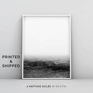 Impresión en blanco y negro del océano, fotografía, impresión fotográfica de olas, arte mural del océano, póster grande, arte mural acuático, ola minimalista, arte moderno del océano