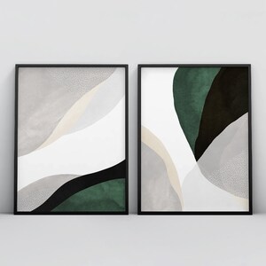Green Wall Art, Abstract Poster Set, 2 Piece Art Prints, Large Wall Art, Sage Forest Green Living Room Art, Minimalist Contemporary Modern image 8