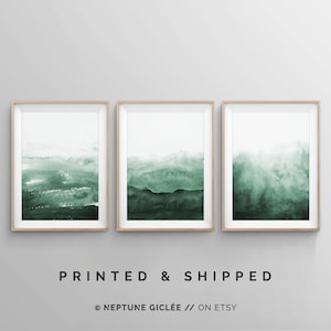 Dark Green Wall Art, Emerald Green Art, Abstract Wall Art, Sage Green Wall Art, Modern Watercolor, 3 Piece Wall Art, Bedroom Wall Art Poster