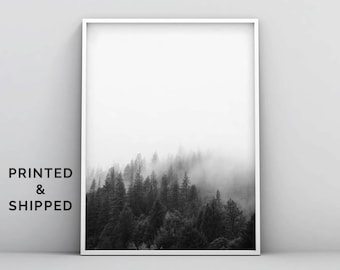 Forest Print, Scandinavian Print, Tree Art, Black And White Wall Art, Wilderness, Woodland, Foggy Forest, Minimalism, Modern Home Decor Art