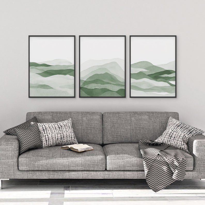 Sage Green Wall Art, Set of 3 Piece Forest Green Watercolor Art Print ...