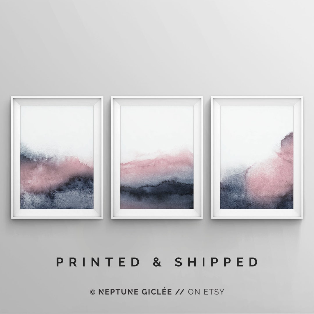 Set of 3 Abstract Blush Pink Wall Art, Pastel Pink Watercolor Art Print ...