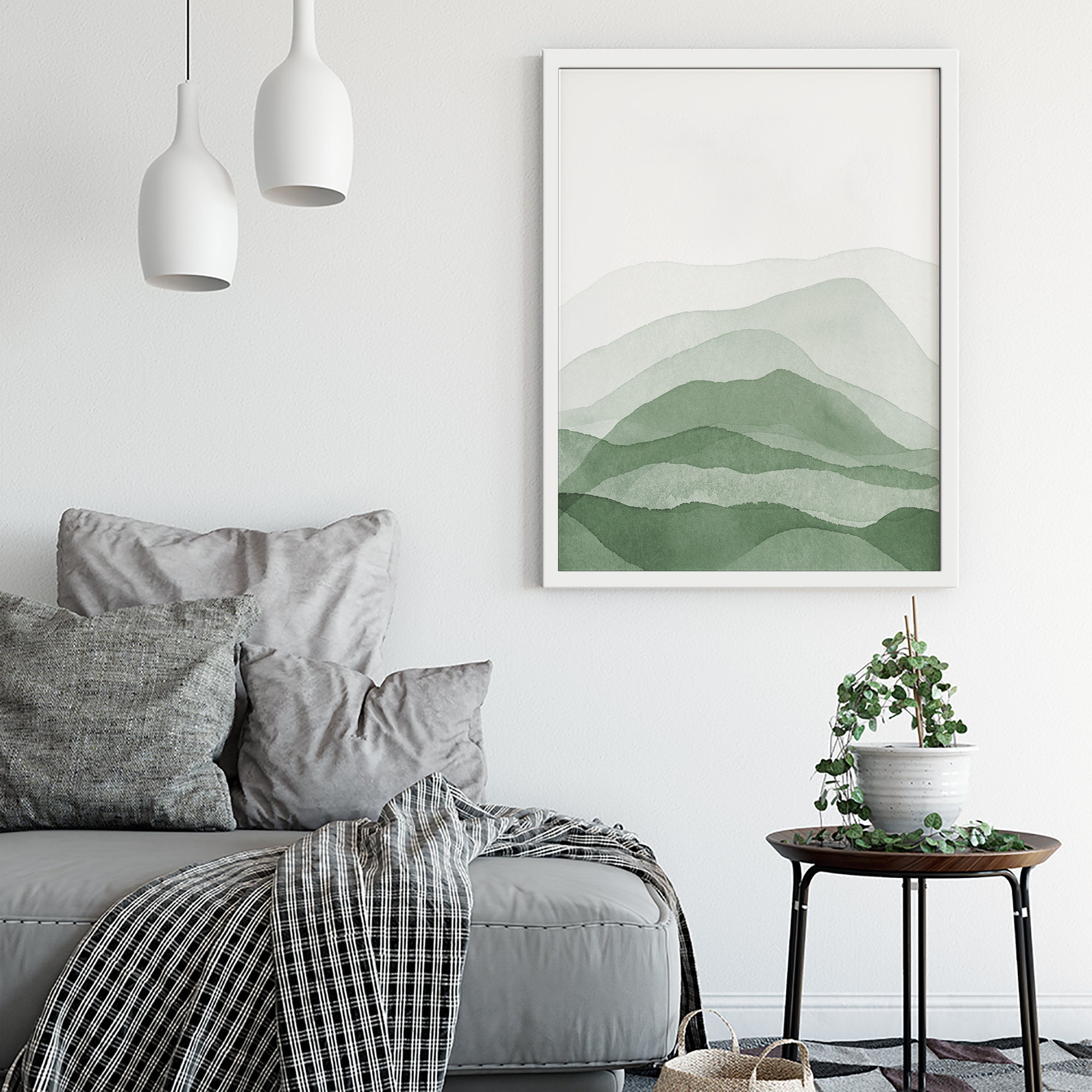Sage Green Wall Art, Set of 3 Piece Forest Green Watercolor Art Print ...