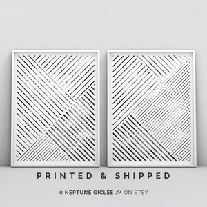 Juego de 2 impresiones de arte de pared minimalista, arte geométrico, arte escandinavo, póster escandinavo, póster abstracto moderno, arte lineal en blanco y negro imagen 1