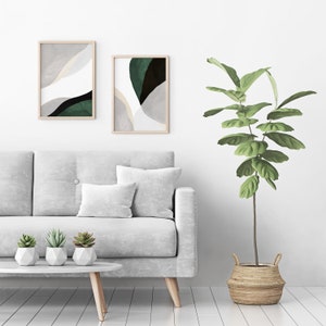 Green Wall Art, Abstract Poster Set, 2 Piece Art Prints, Large Wall Art, Sage Forest Green Living Room Art, Minimalist Contemporary Modern image 4