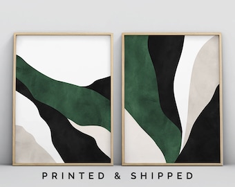 Large Wall Art, Sage Forest Green Living Room Art, Green Wall Art, Abstract Poster Set, 2 Piece Art Prints, Minimalist Modern Painting Art