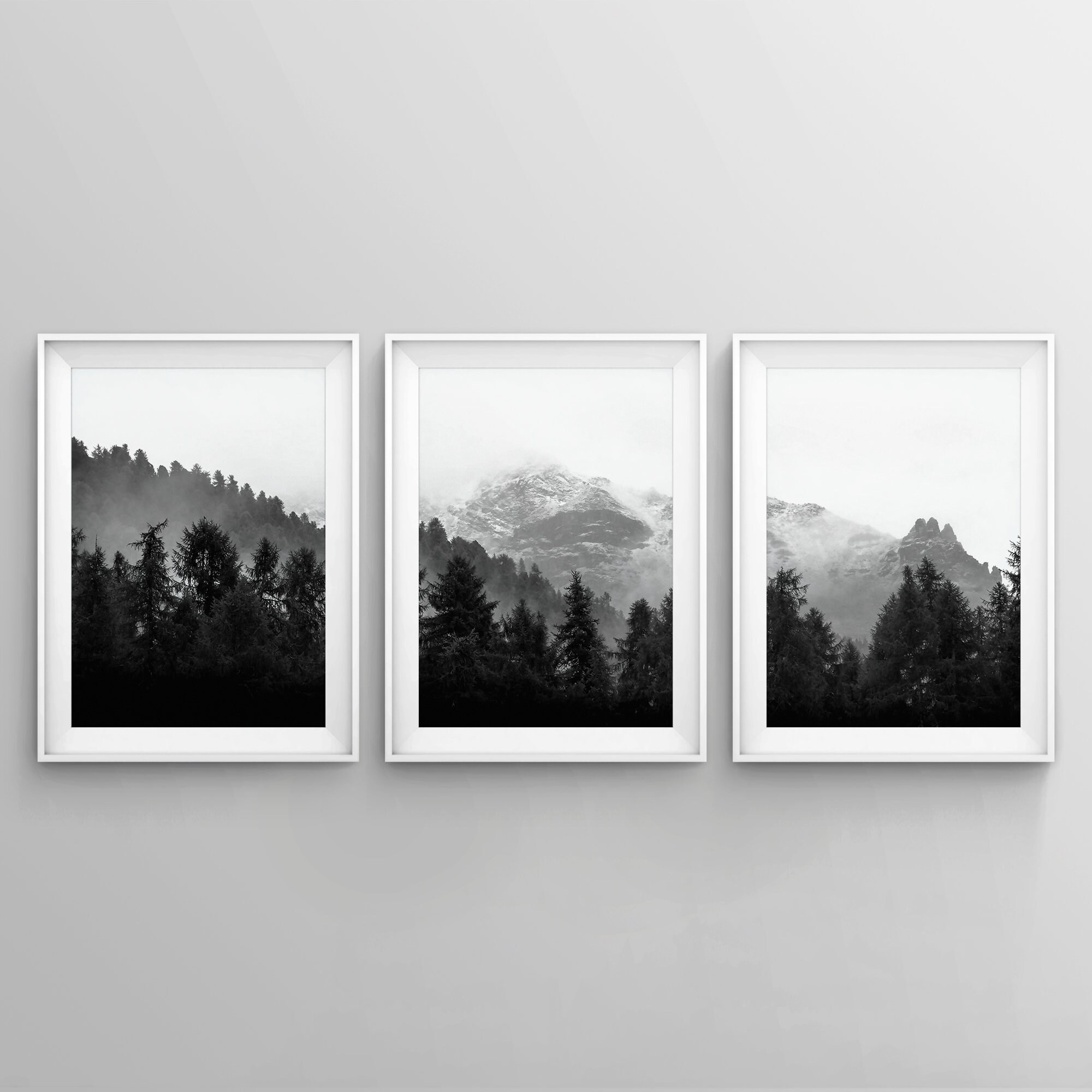 Black and White Art, Mountain Wall Art, 3 Piece Art Prints, Set of 3 ...
