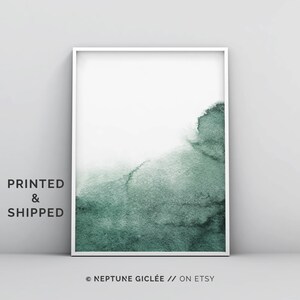 Scandinavian Forest Green Watercolor Wall Art, Abstract Minimalistic Modern Emerald Dark Green Ink Wall Art Poster Print, Rustic Sage Green