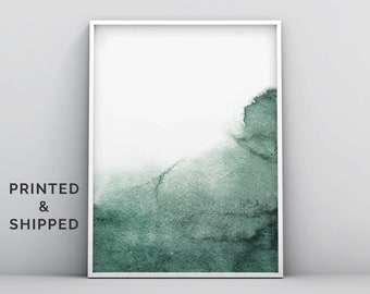 Scandinavian Forest Green Watercolor Wall Art, Abstract Minimalistic Modern Emerald Dark Green Ink Wall Art Poster Print, Rustic Sage Green
