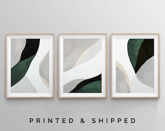 Impresiones artísticas de 3 piezas, arte de pared verde bosque salvia, arte de pared para dormitorio, arte para sala de estar, juego de pósteres abstractos, arte moderno contemporáneo minimalista