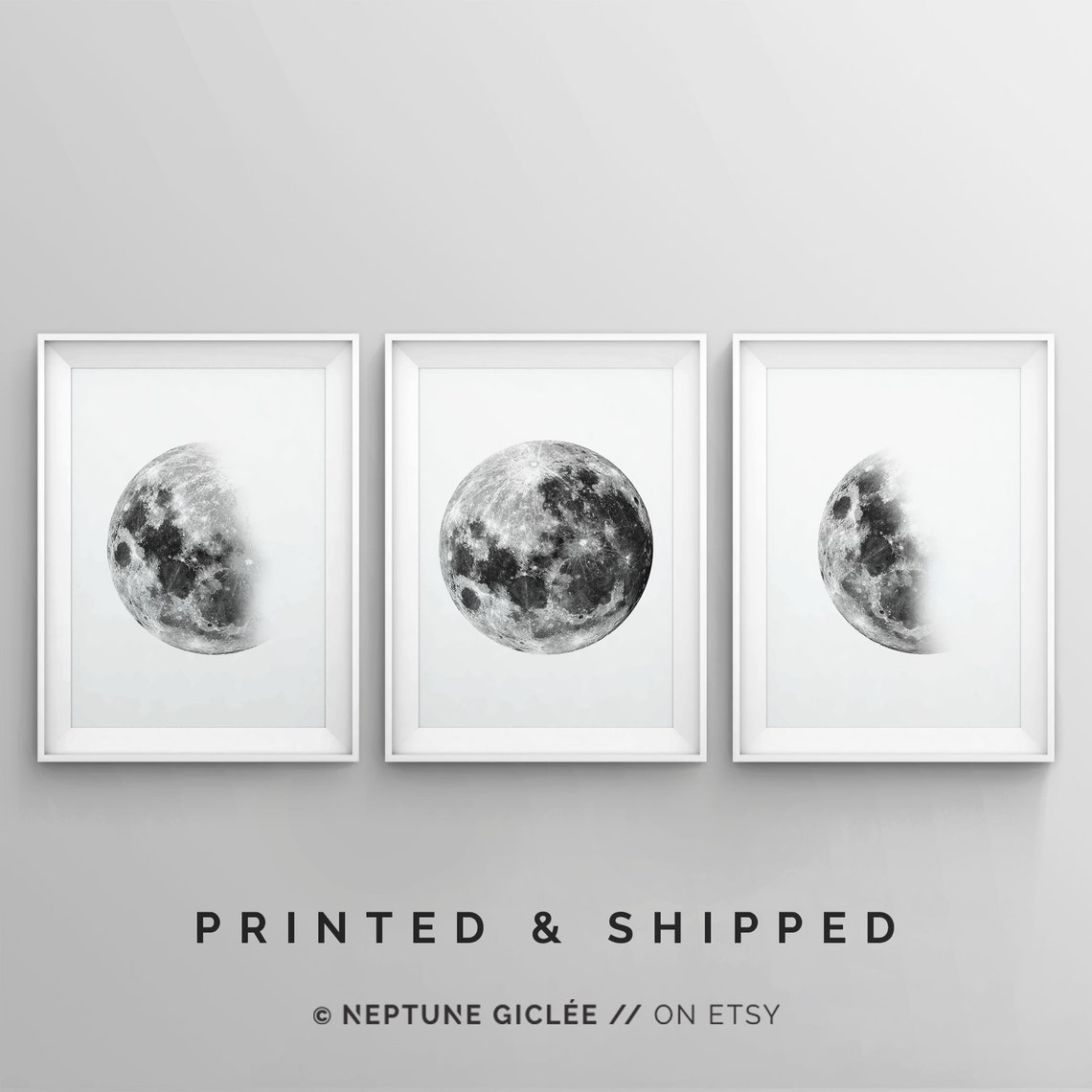 Set Of 3 Piece Moon Prints Minimalistic Moon Art Black And Etsy
