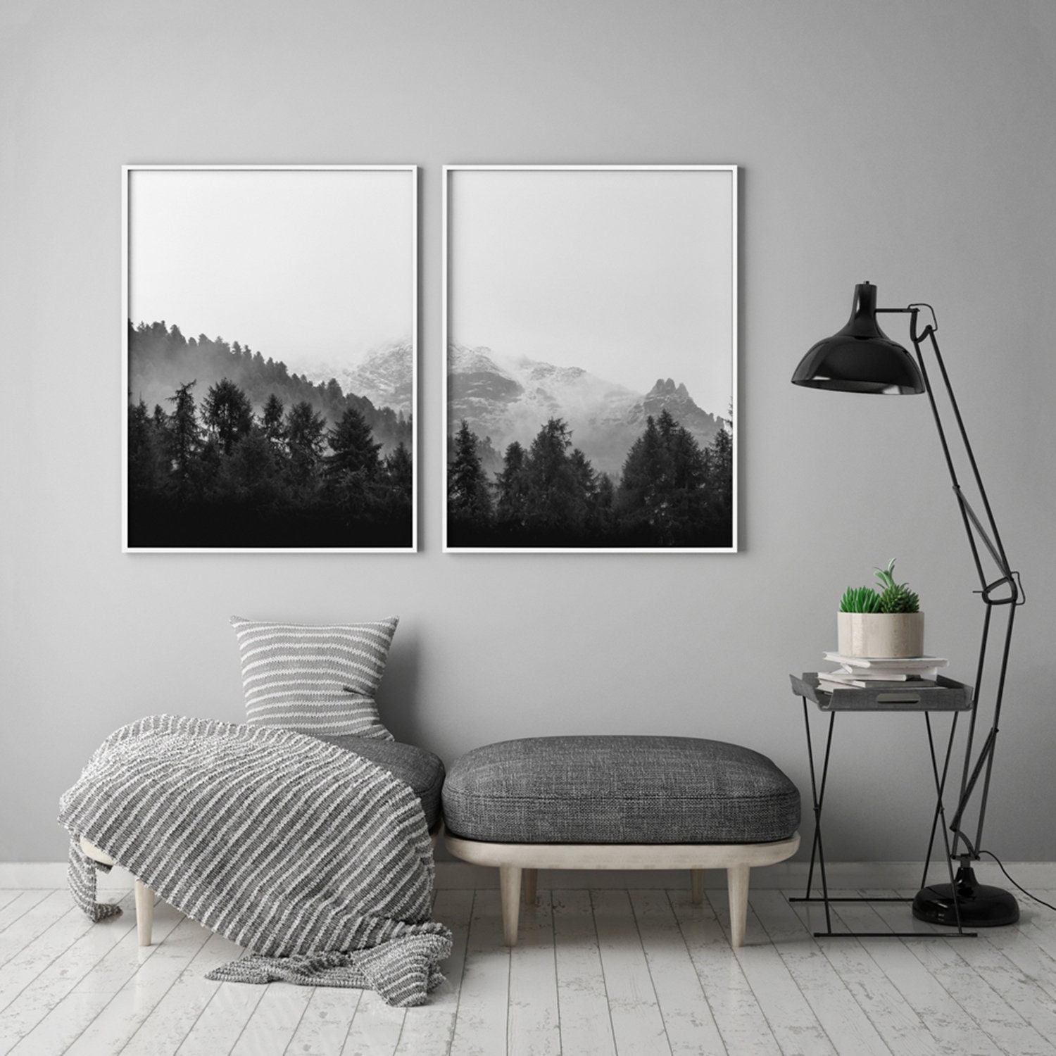 2 Piece Black and White Woodland Wall Art 2 Piece Forest - Etsy