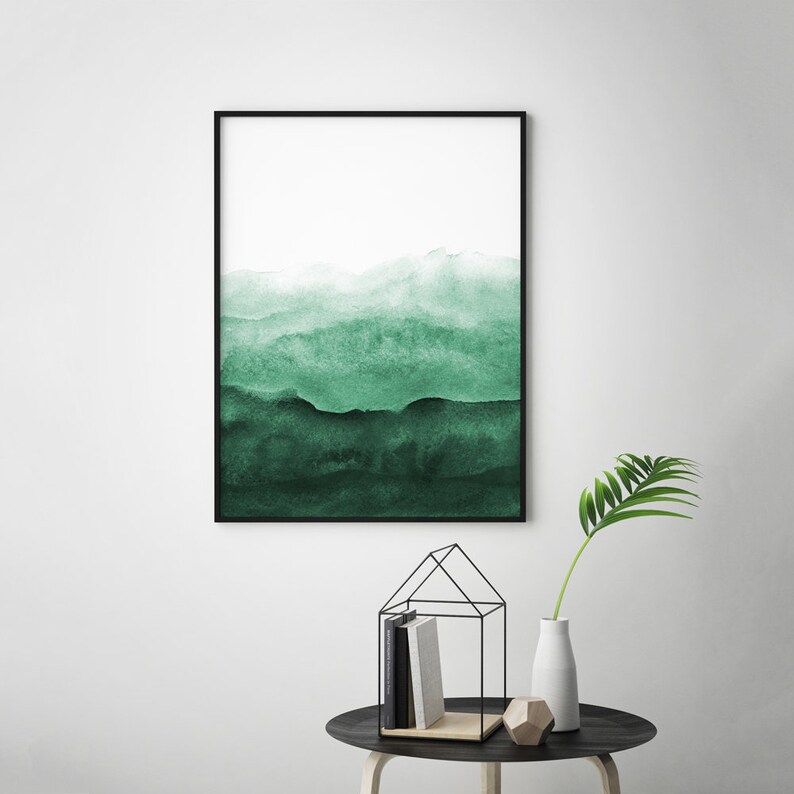 Abstract Wall Art Print Green Painting Emerald Green Decor Etsy