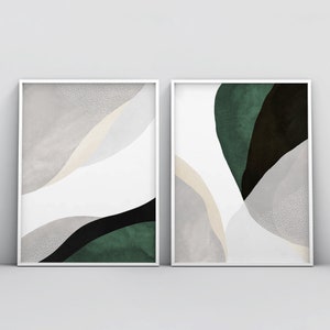 Green Wall Art, Abstract Poster Set, 2 Piece Art Prints, Large Wall Art, Sage Forest Green Living Room Art, Minimalist Contemporary Modern image 9