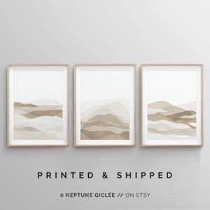 Set of 3 Prints, Abstract Wall Art, 3 Piece Beige Art, Watercolor Painting, Neutral Tones Poster, Minimalist Artwork, Earthtone Japandi Art