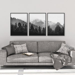 Black and White Art, Mountain Wall Art, 3 Piece Art Prints, Set of 3 ...