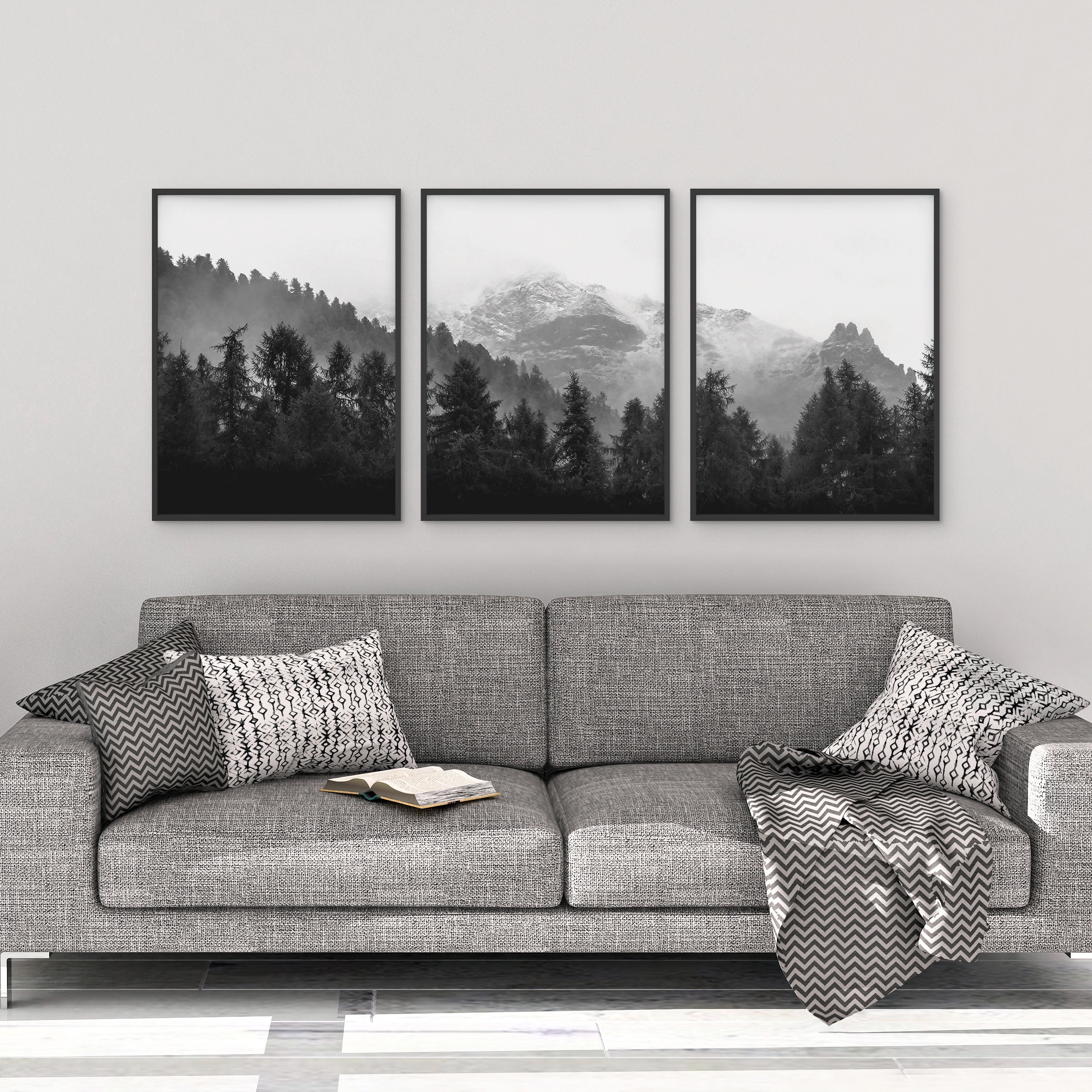 Black and White Art, Mountain Wall Art, 3 Piece Art Prints, Set of 3 ...