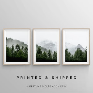 Mountain Wall Art, 3 Piece Art Prints, Set of 3 Forest Landscape Wall Art, Large Modern Minimalistic Wall Art Prints, Best Sellers Posters