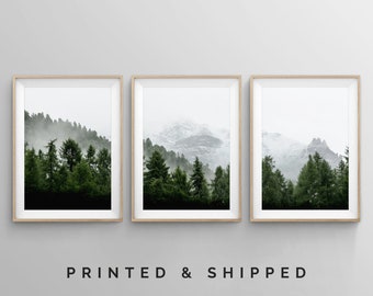 Arte de pared de montaña, impresiones artísticas de 3 piezas, juego de 3 impresiones de arte de pared de paisaje forestal, impresiones de arte de pared minimalistas modernas grandes, carteles más vendidos