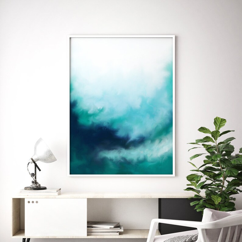 Modern Teal Wall Art Abstract Teal Print Teal Watercolour Etsy