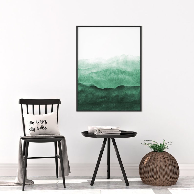 Abstract Wall Art Print Green Painting Emerald Green Decor Etsy