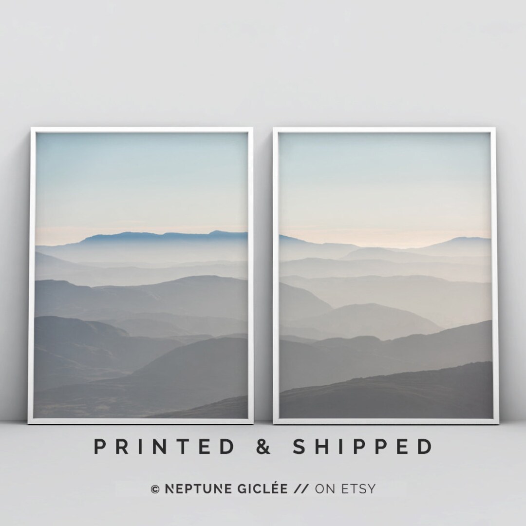 Set of 2 Mountain Print, Mid Century Modern Art, Abstract Wall Art ...
