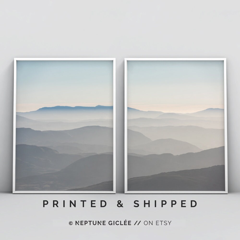Set of 2 Mountain Print, Mid Century Modern Art, Abstract Wall Art ...