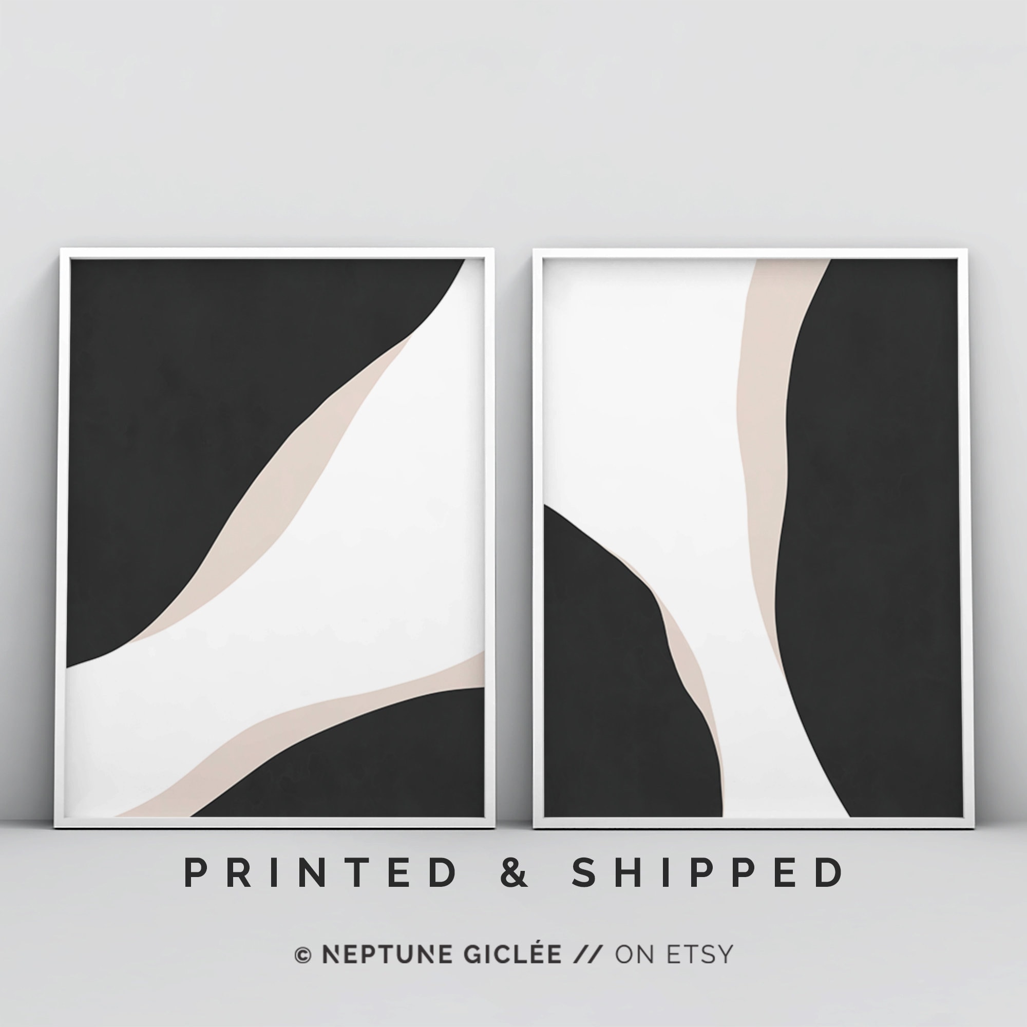 2 Piece Black and White Abstract Minimalistic Modern Large Wall Art ...