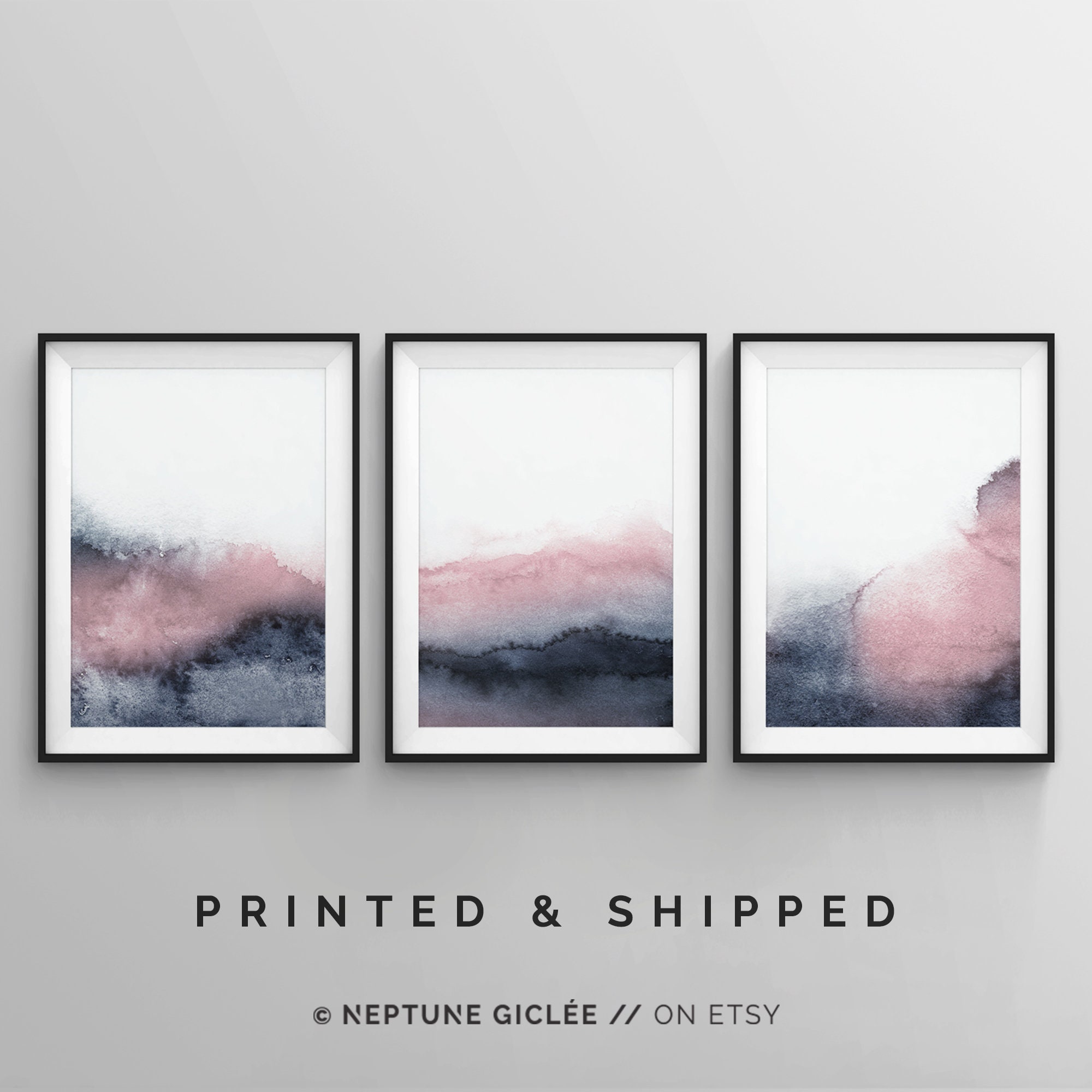 Set of 3 Abstract Blush Pink Wall Art, Pastel Pink Watercolor Art Print ...