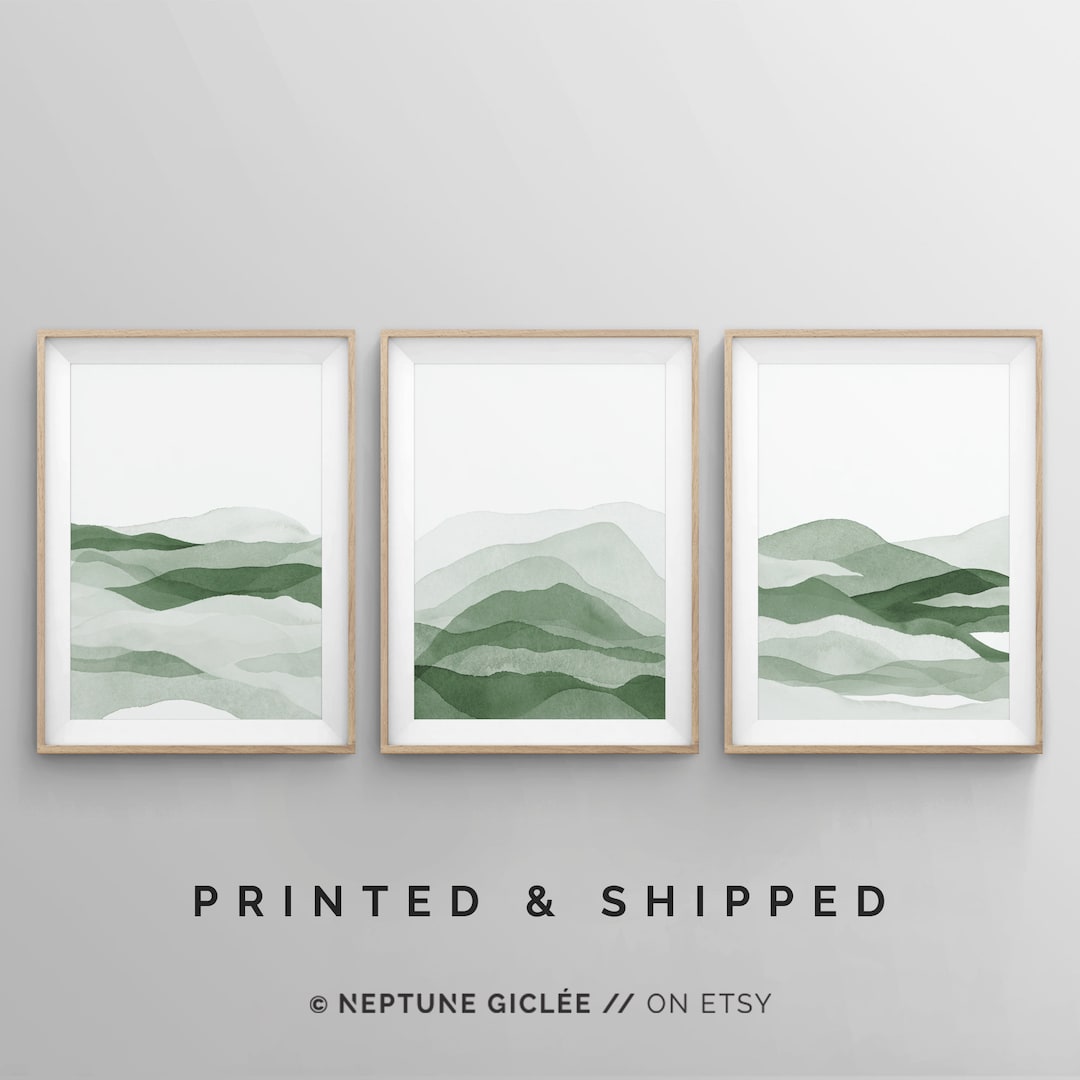 Sage Green Wall Art, Set of 3 Piece Forest Green Watercolor Art Print ...