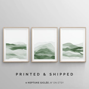 Sage Green Wall Art, Set of 3 Piece Forest Green Watercolor Art Print, Forest Soft Green Print, 3 Piece Large Gallery Wall Modern Prints