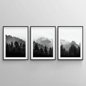 Black and White Art, Mountain Wall Art, 3 Piece Art Prints, Set of 3 ...