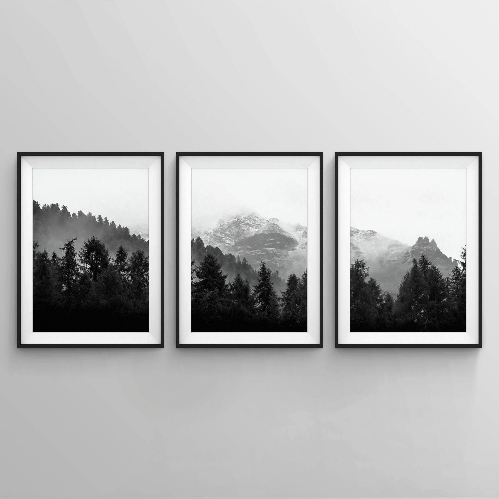 Black and White Art, Mountain Wall Art, 3 Piece Art Prints, Set of 3 ...