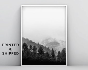 Black and White Woodland Wall Art Poster Print, Minimalistic Forest Black and White Photography, Trees Nature Wilderness Landscape Art Print