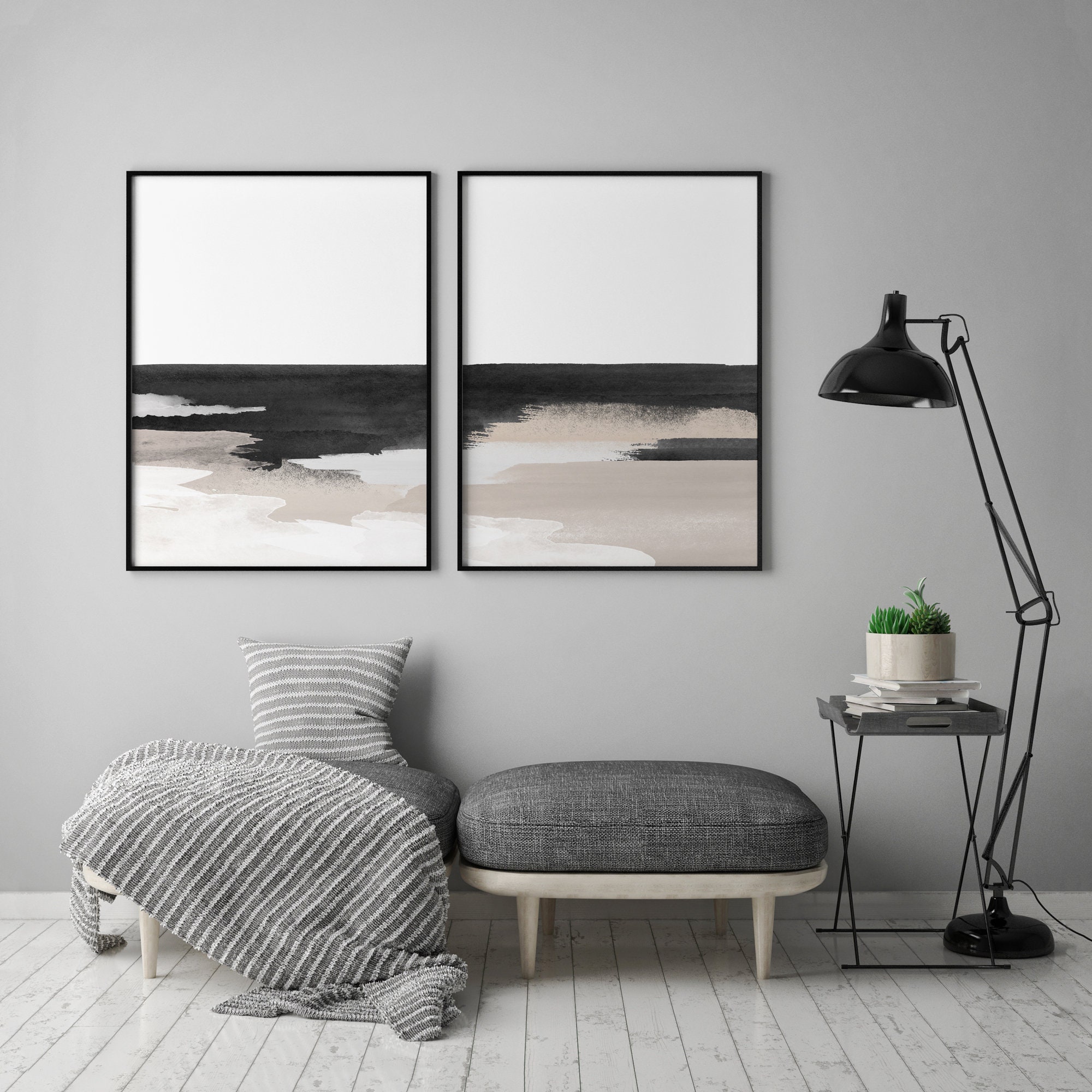 Black Beige Wall Art 2 Piece Wall Art Abstract Wall Art Etsy