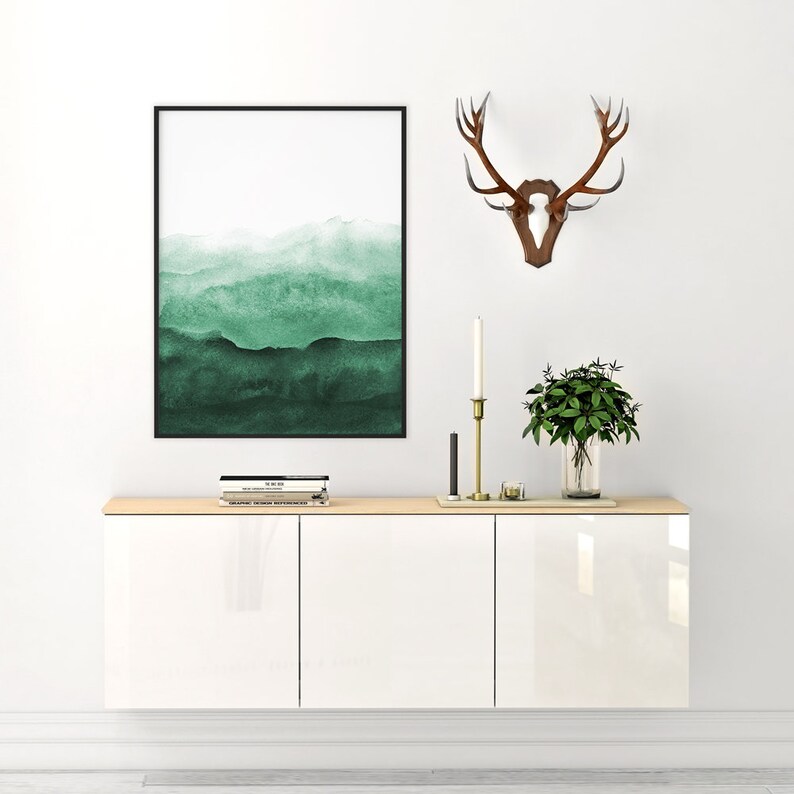 Abstract Wall Art Print Green Painting Emerald Green Decor Etsy