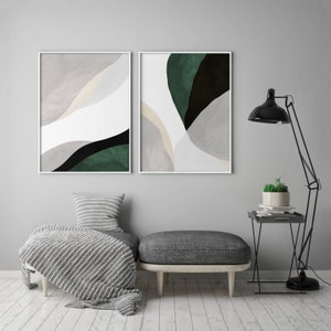 Green Wall Art, Abstract Poster Set, 2 Piece Art Prints, Large Wall Art, Sage Forest Green Living Room Art, Minimalist Contemporary Modern image 5