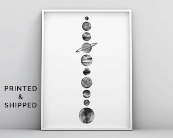 The Solar System Poster, Solar System Wall Art, Planets Print, Space Poster, Minimalist, Black and White, Modern Decor, Outer Space Print