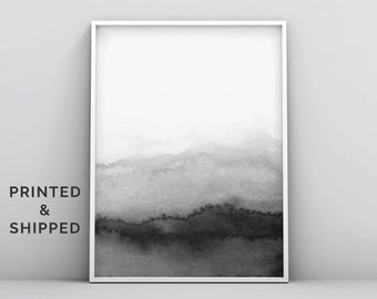 Abstract Gray and White Watercolor Wall Art Poster Print, Contemporary Rustic Minimalistic Modern Ink Black Grey Gray Wall Art Poster Print