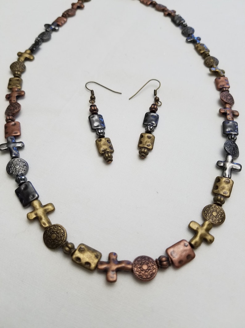 Cross and Coins necklace and earring set