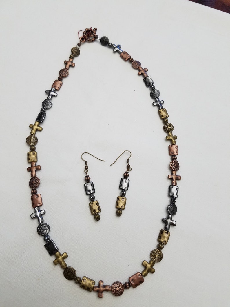 Cross and Coins necklace and earring set