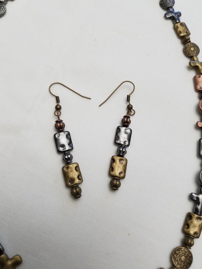Cross and Coins necklace and earring set