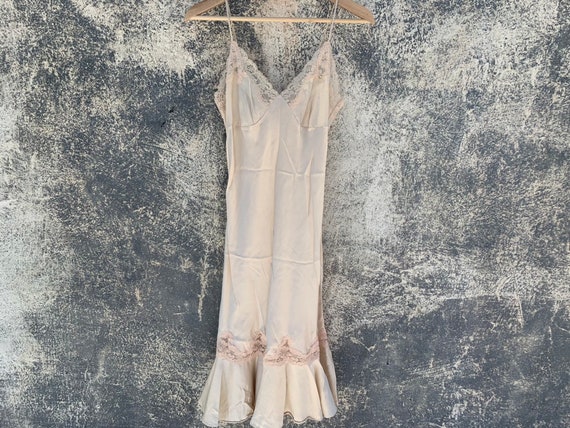 90's nude silk lace slip dress - Evening slip dres