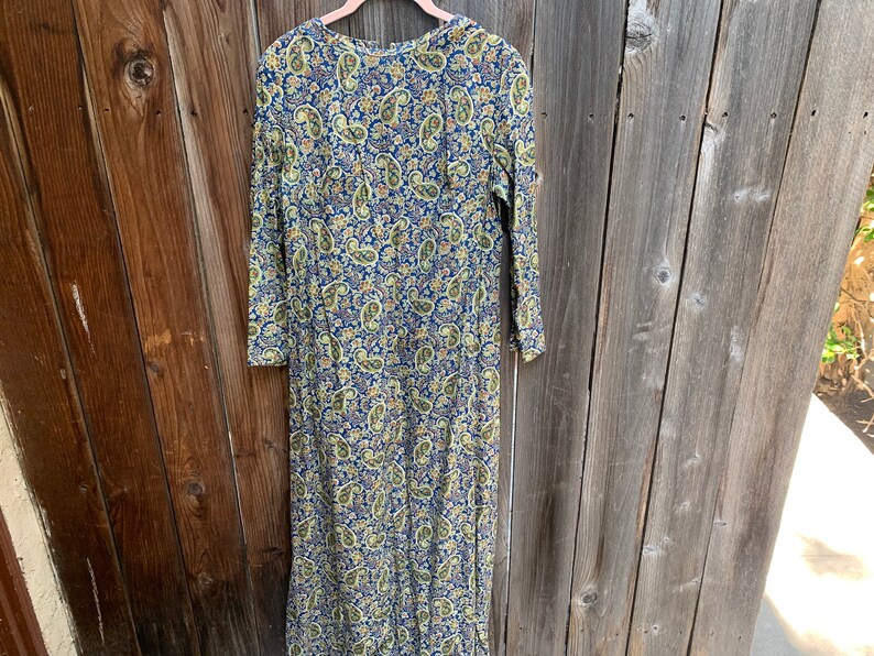 Long sleeves Maxi dress- Prairie dress- Cotton long dress round collar 70/'s Blue paisley Cotton Maxi dress Size S