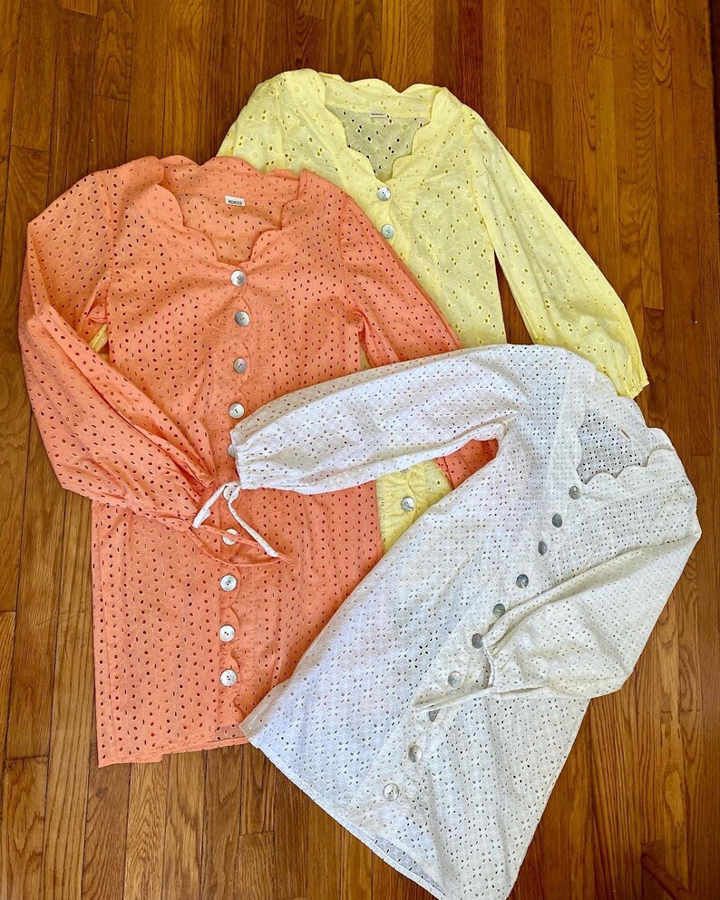 70s Yellow Floral Cotton Lace Dress Mini Shirt Dress With Etsy